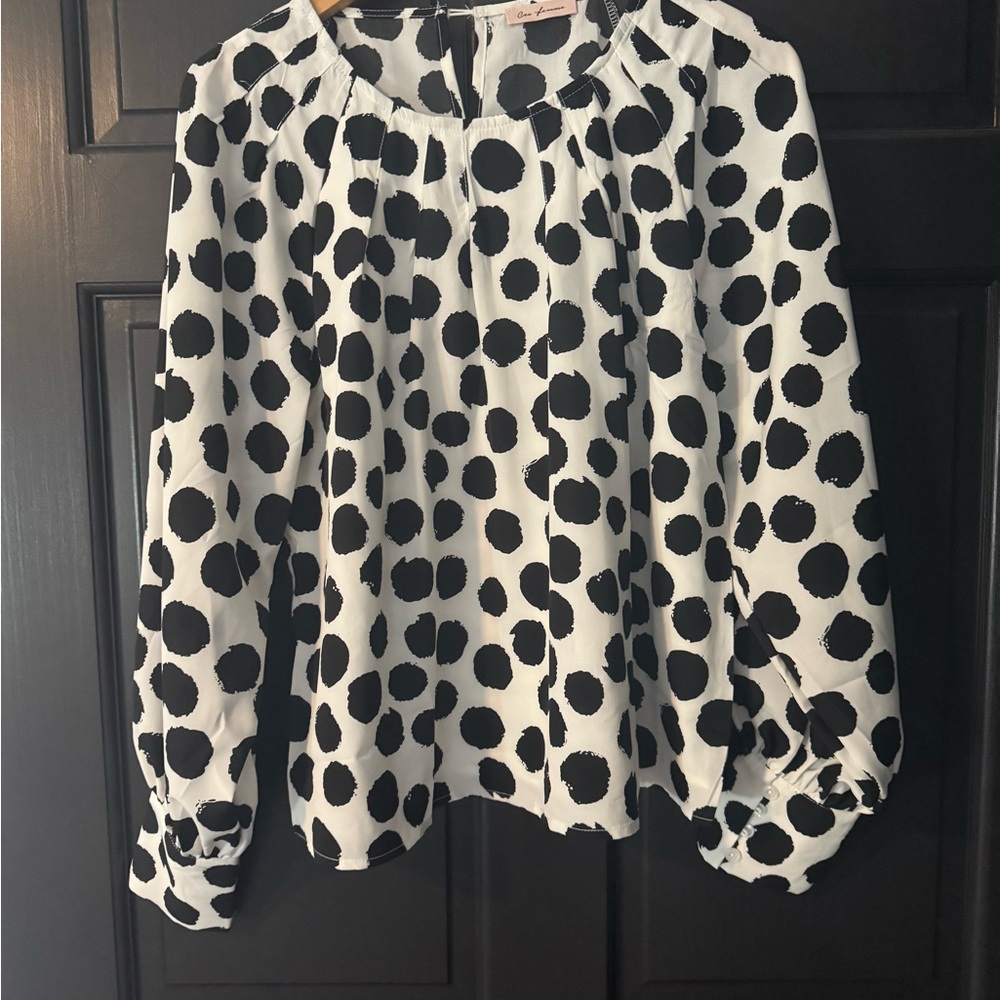 Ces Femme Black and White Polka Dot Blouse